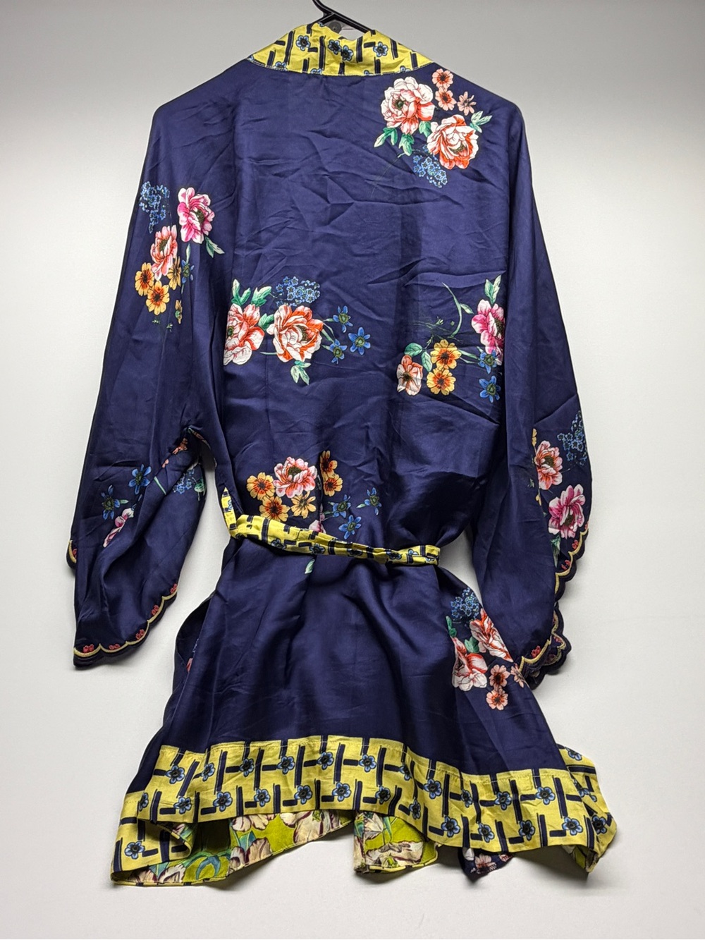 Johnny Was Navy Silk Floral Embroidered Robe Size L - Picture 5 of 6